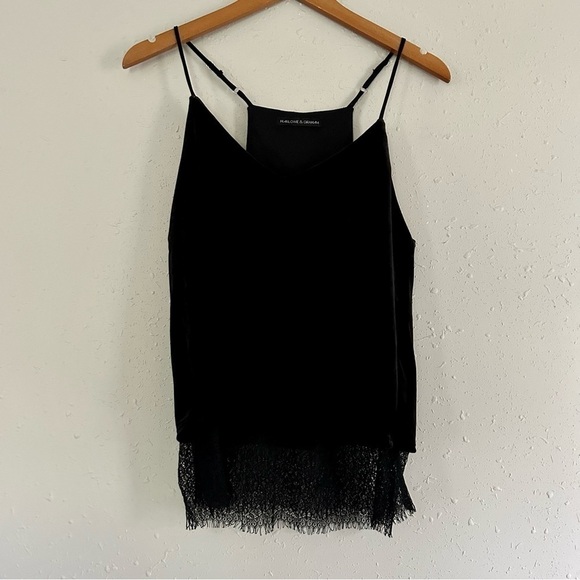 Harlowe and Graham Black Velvet Tank Top Blouse Camisole Lace Underlay Medium - Picture 1 of 7